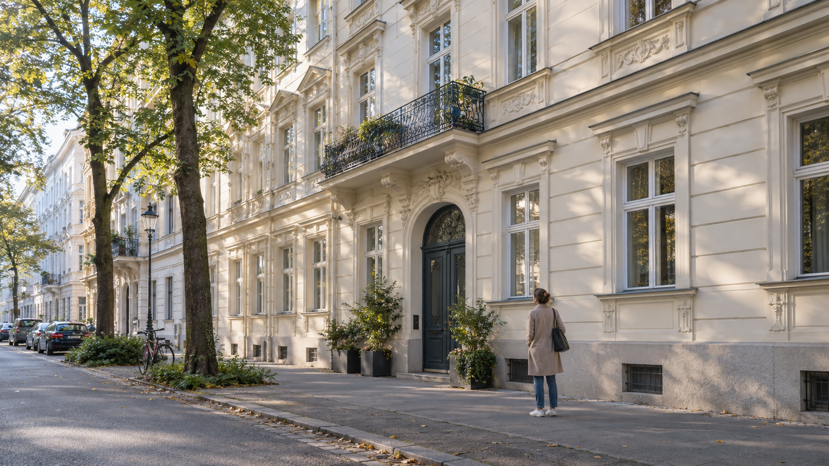 Wiener Altbau in einer baumbestandenen Wohnstraße